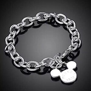 Sterling Silver Mickey Mouse Chain Link Charm Bracelet